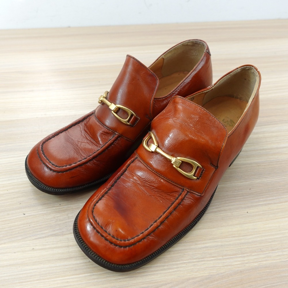 Italian Loafer Kids 35 2.5 Bourbon Brown Leather Horsebit Slip On Dressy VINTAGE
